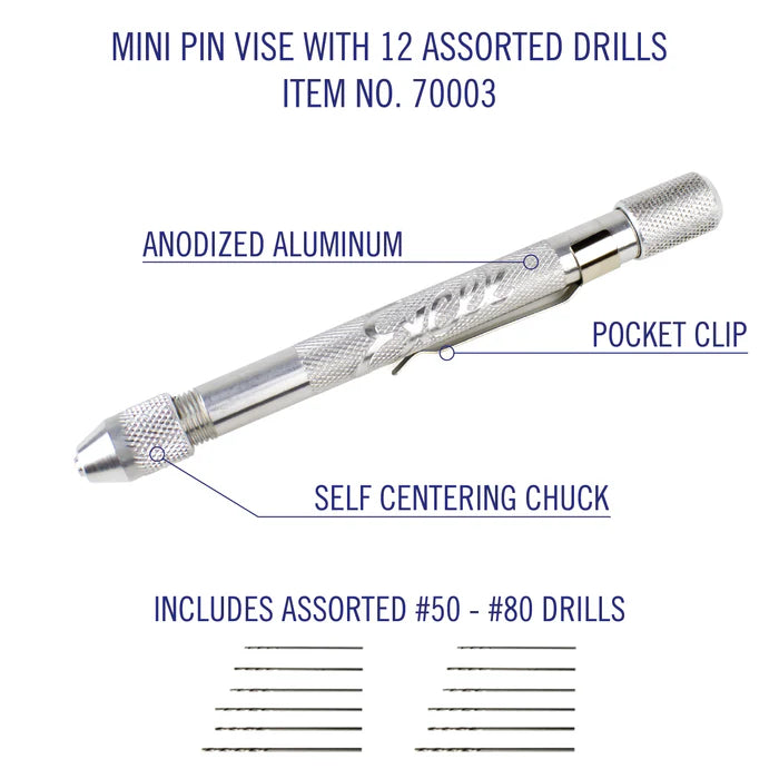 Mini Pin Vise with 12 Assorted Drill Bits