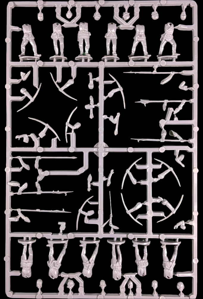 Plastic Wars of the Roses Infantry kit with 40 figures including bows and bills, showing detailed plastic sprues.